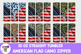 American Flag and Camouflage Zipper Tumbler Wrap Bundle
